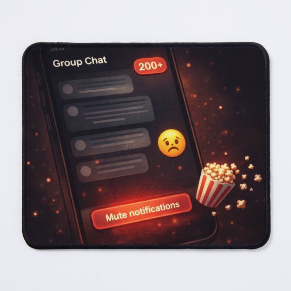 Item preview, Group Chat Meltdown – Mute Notifications Dark Mode Meme Art designed and sold by Artist Bishhnu Banerji.