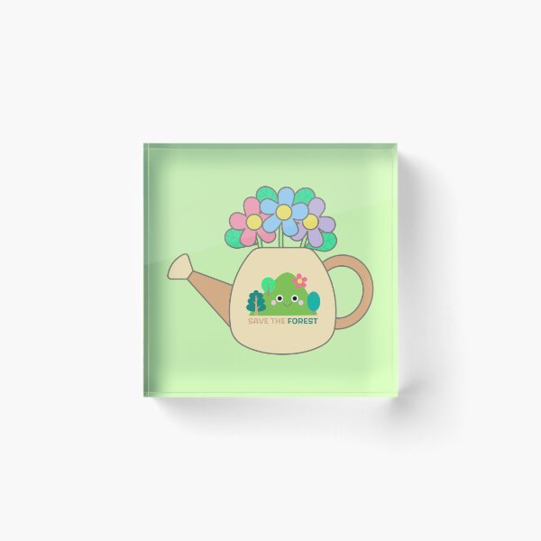 Item preview, Cute Pastel Watering Can with Save the Forest Pattern and Fresh Flowers for Earth Day and Ecology Concept designed and sold by nuchz.