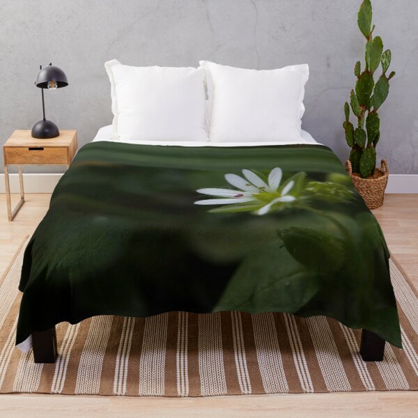 Item preview, Tiny White Wildflower Macro on Dark Green Foliage designed and sold by vikko-art.