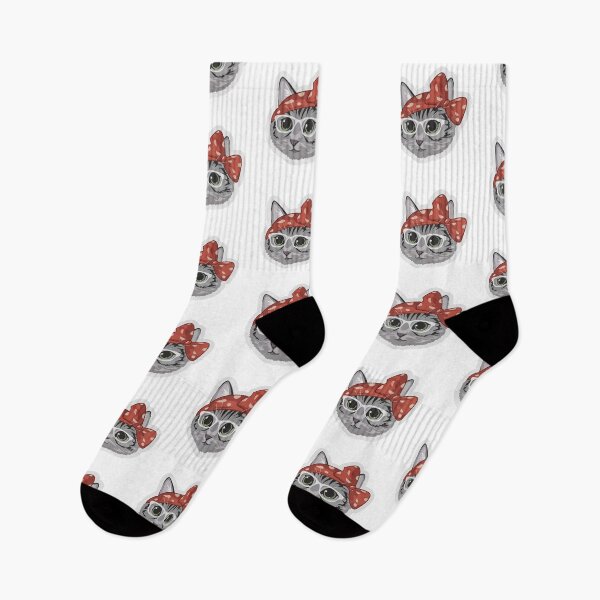 Item preview, Adorable Gray Cat with Red Bow – Kawaii Cute Kitty designed and sold by xtehuip.