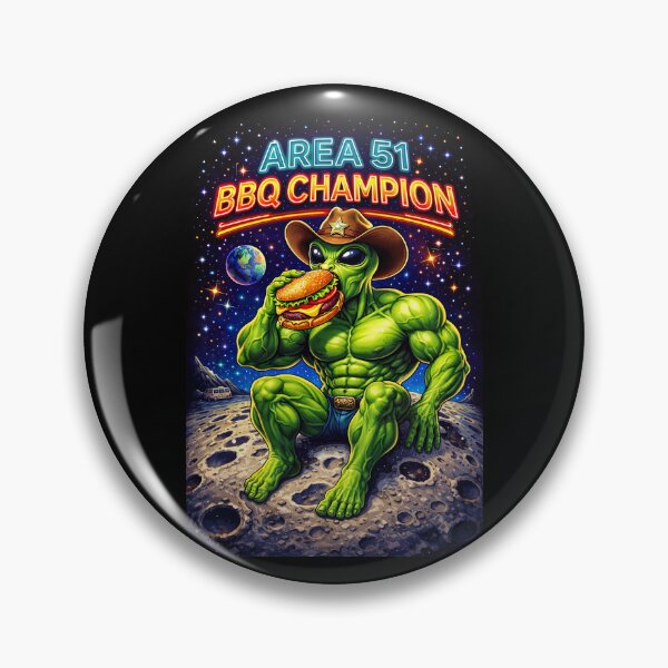 Item preview, Area 51 BBQ Champion – Buff Alien Eating Burger on the Moon designed and sold by Dominik1994.