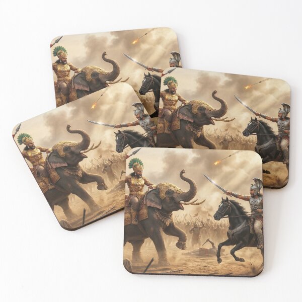 Item preview, Ancient Indian Battle Scene – Epic Warrior Art | Elephant vs Horseman Combat designed and sold by Mindful Heritage.