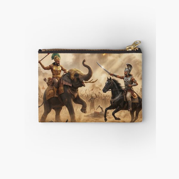Item preview, Ancient Indian Battle Scene – Epic Warrior Art | Elephant vs Horseman Combat designed and sold by Mindful Heritage.