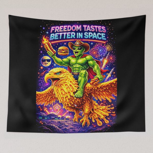 Item preview, Freedom Tastes Better in Space – Alien President Riding a Cheese Eagle | Patriotic Space Meme Art designed and sold by Dominik1994.