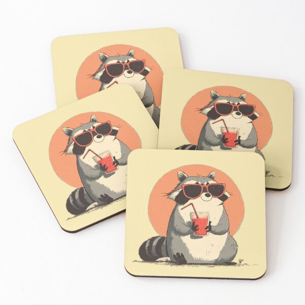 Item preview, Cool Raccoon with Sunglasses & Strawberry Drink – Funny Summer Vibes designed and sold by Beachy Beasts.