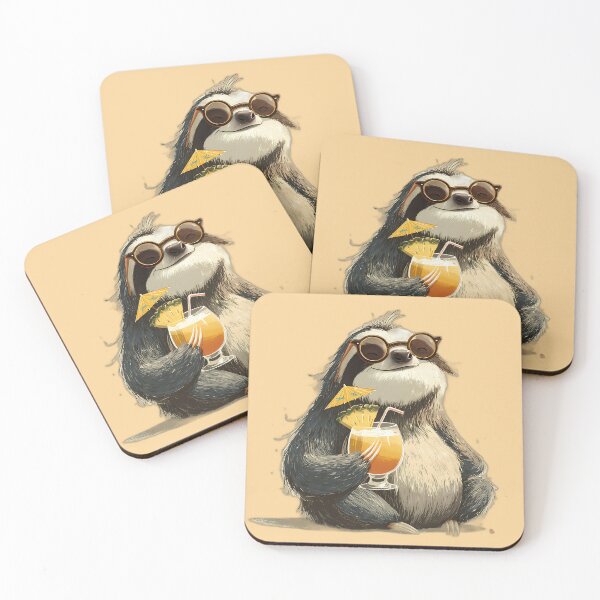 Item preview, Happy Sloth with Sunglasses & Piña Colada – Tropical Vacation Vibes designed and sold by Beachy Beasts.