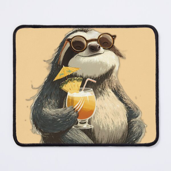 Item preview, Happy Sloth with Sunglasses & Piña Colada – Tropical Vacation Vibes designed and sold by Beachy Beasts.