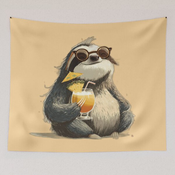 Item preview, Happy Sloth with Sunglasses & Piña Colada – Tropical Vacation Vibes designed and sold by Beachy Beasts.