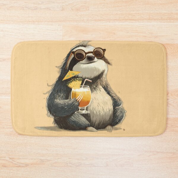Item preview, Happy Sloth with Sunglasses & Piña Colada – Tropical Vacation Vibes designed and sold by Beachy Beasts.