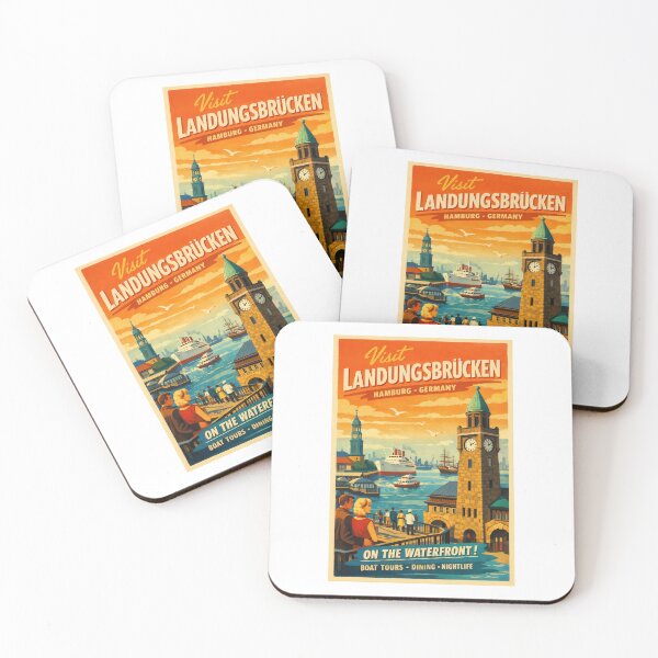 Item preview, Hamburg Landing Bridges (Variant 2) – Retro Travel Poster Germany designed and sold by Earth Celebration Designs.