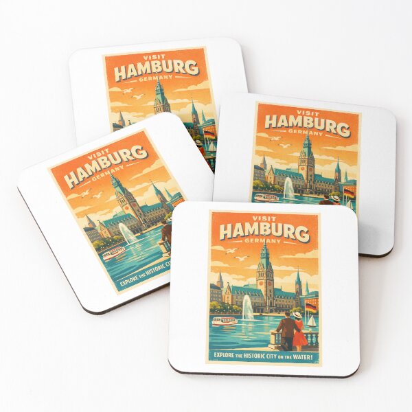 Item preview, Hamburg City Hall on the Alster (Variant 2) – Retro Travel Poster Germany designed and sold by Earth Celebration Designs.