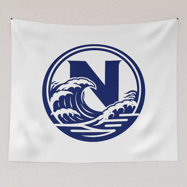 Item preview, N Monogram - Great Wave Ukiyo-e Crest (Navy Blue) designed and sold by ZenCircle.