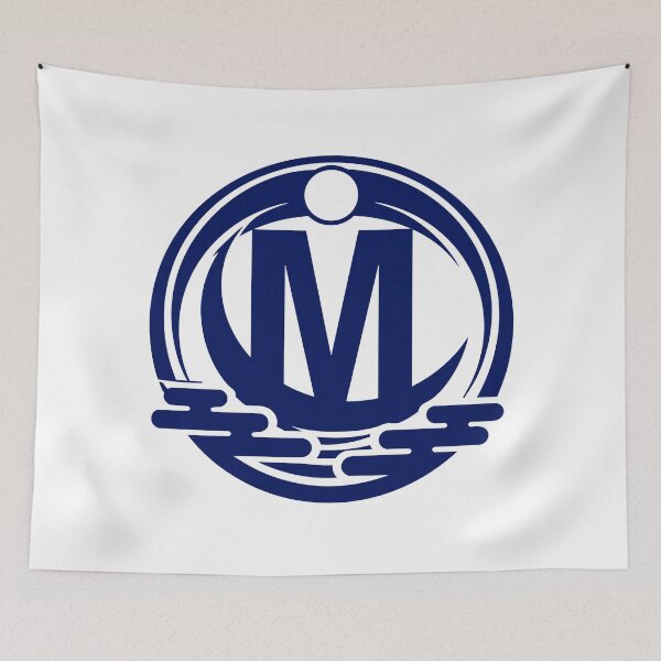 Item preview, Letter M Monogram - Moon Samurai Crest (Navy Blue) designed and sold by ZenCircle.