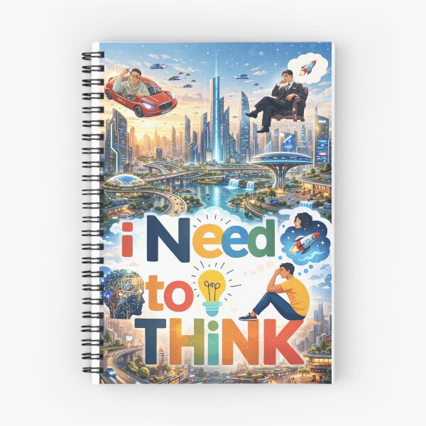 Item preview, Futuristic “I Need To Think” Illustration — AI Mindset Motivation, Future City Concept Art, Modern Inspirational Design designed and sold by GloboStyle Design .