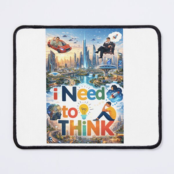 Item preview, Futuristic “I Need To Think” Illustration — AI Mindset Motivation, Future City Concept Art, Modern Inspirational Design designed and sold by GloboStyle Design .