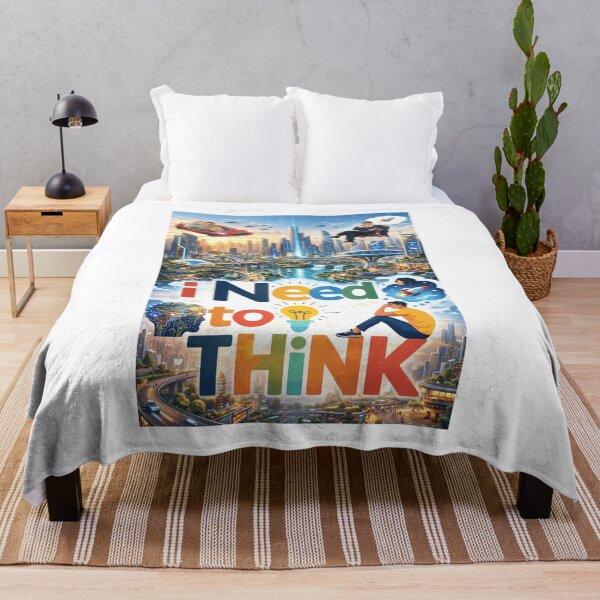 Item preview, Futuristic “I Need To Think” Illustration — AI Mindset Motivation, Future City Concept Art, Modern Inspirational Design designed and sold by GloboStyle Design .