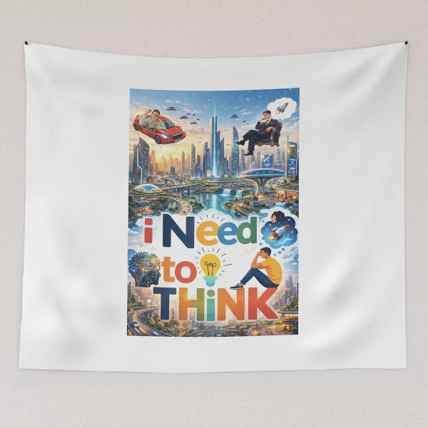 Item preview, Futuristic “I Need To Think” Illustration — AI Mindset Motivation, Future City Concept Art, Modern Inspirational Design designed and sold by GloboStyle Design .