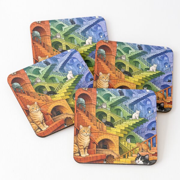 Item preview, Optical Illusion Infinite Staircase Cat Art – Rainbow Gradient Paradox Design designed and sold by WAUZ.