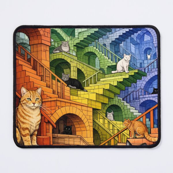 Item preview, Optical Illusion Infinite Staircase Cat Art – Rainbow Gradient Paradox Design designed and sold by WAUZ.