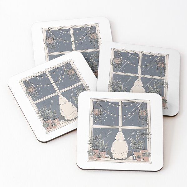 Item preview, Shy teenage sitting under a starry window with plants and fairy lights designed and sold by iwzzuel.