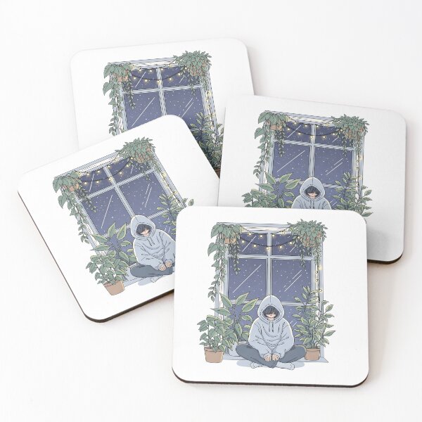 Item preview, Shy teenage sitting under a starry window with plants and fairy lights designed and sold by iwzzuel.