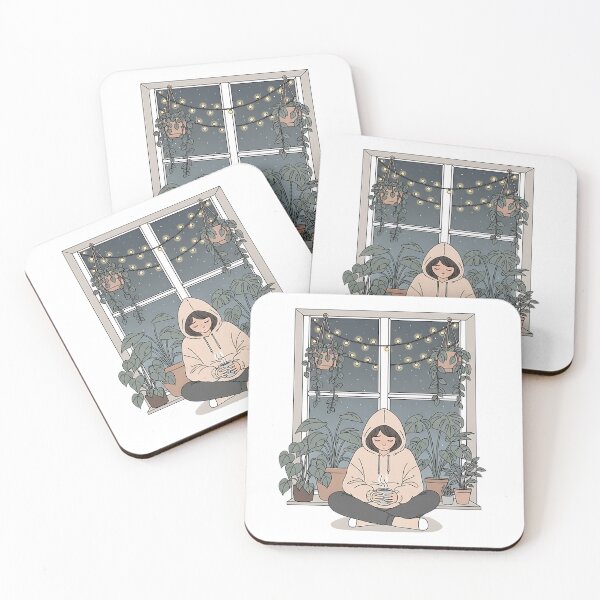 Item preview, Shy teenage sitting under a starry window with plants and fairy lights designed and sold by iwzzuel.