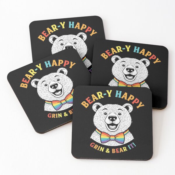 Item preview, Bear-y Happy – Grin and Bear It Funny Rainbow Bear Design designed and sold by LittleLoopArt.