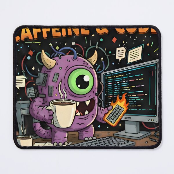 Item preview, Caffeine & Code" Monster - Flaming Keyboard Programmer designed and sold by Zenith Design.
