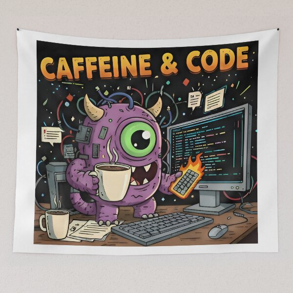 Item preview, Caffeine & Code" Monster - Flaming Keyboard Programmer designed and sold by Zenith Design.