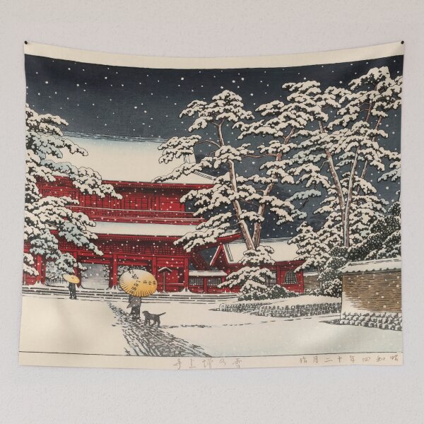Item preview, Zojo Ji Temple in Snow by Hasui Kawase: Japanese Winter Night Poster designed and sold by artofuniverse.