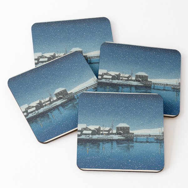 Item preview, Port of Ebisu on Sado Island by Hasui Kawase: Winter Night Harbor Poster designed and sold by artofuniverse.