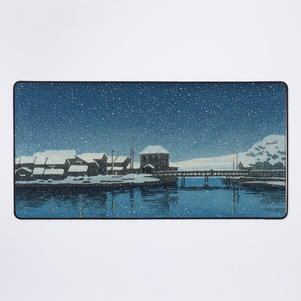 Item preview, Port of Ebisu on Sado Island by Hasui Kawase: Winter Night Harbor Poster designed and sold by artofuniverse.