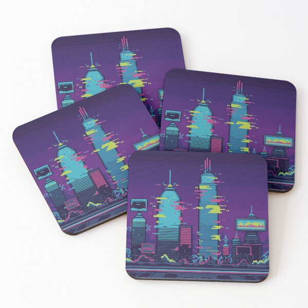 Item preview, Neon glitch city retro pixel graphic designed and sold by JSArtDesign.
