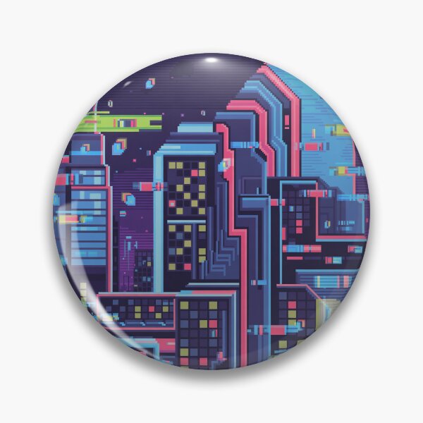 Item preview, Neon glitch city retro pixel graphic designed and sold by JSArtDesign.
