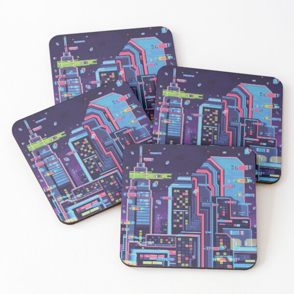 Item preview, Neon glitch city retro pixel graphic designed and sold by JSArtDesign.