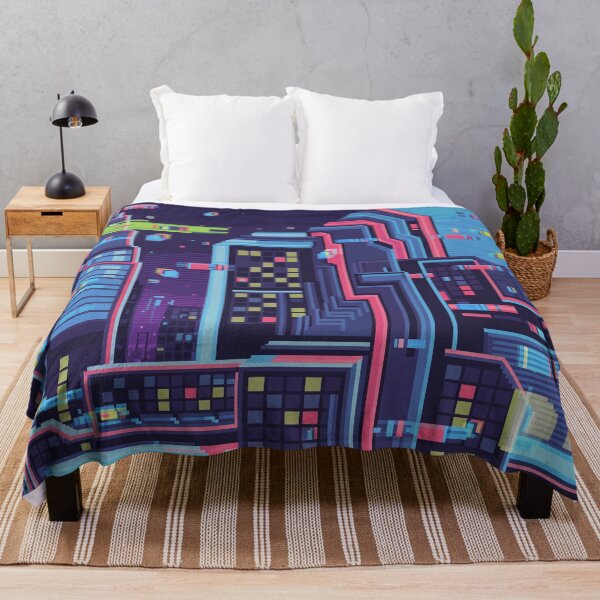 Item preview, Neon glitch city retro pixel graphic designed and sold by JSArtDesign.