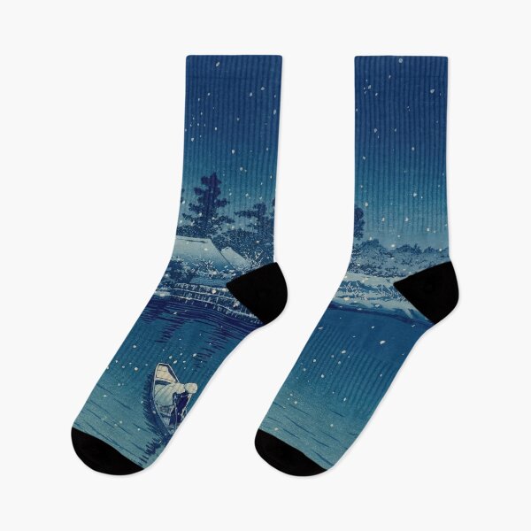 Item preview, Ushibori by Hasui Kawase: Winter Night River Japanese Woodblock Poster designed and sold by artofuniverse.