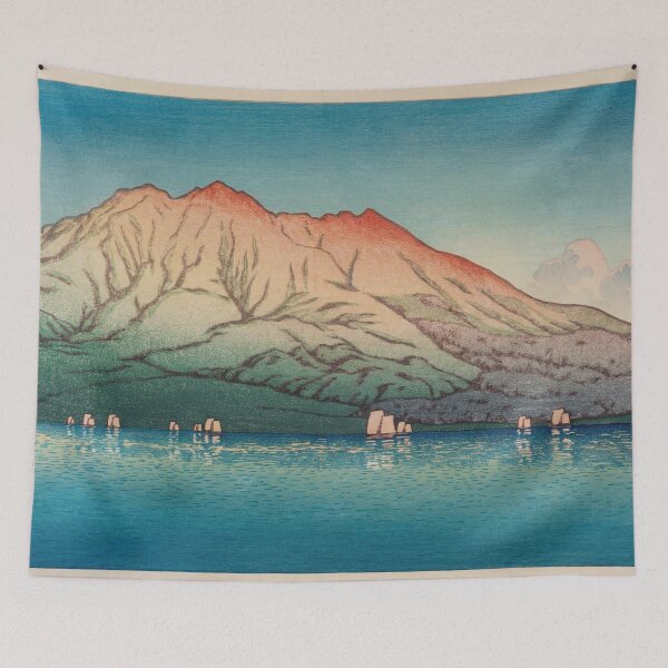 Item preview, Volcano Sakurajima in Kagoshima by Hasui Kawase: Tranquil Japanese Landscape Poster designed and sold by artofuniverse.