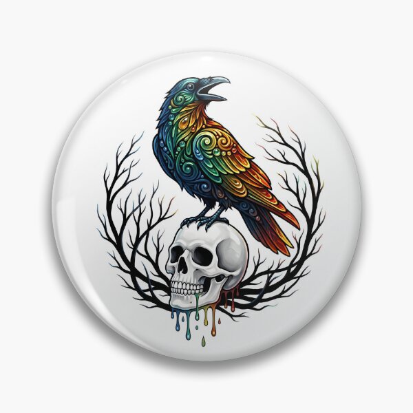 Item preview, Raven on scull, multi-colored, branches, tree, mood designed and sold by wizard-work.