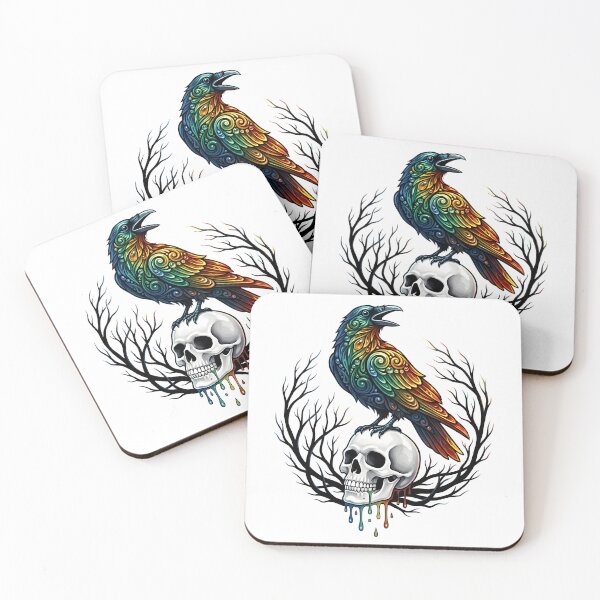 Item preview, Raven on scull, multi-colored, branches, tree, mood designed and sold by wizard-work.