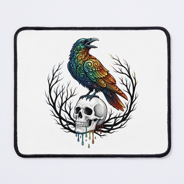 Item preview, Raven on scull, multi-colored, branches, tree, mood designed and sold by wizard-work.