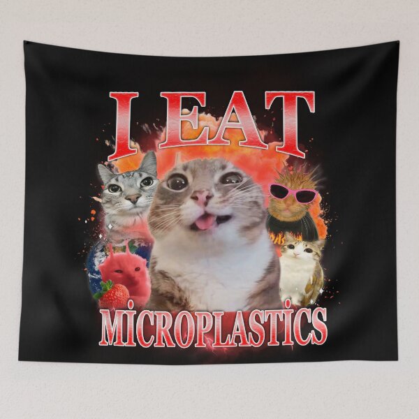 Item preview, I Eat Microplastics Funny Meme Weird Cat Shirt designed and sold by cherrywstore.