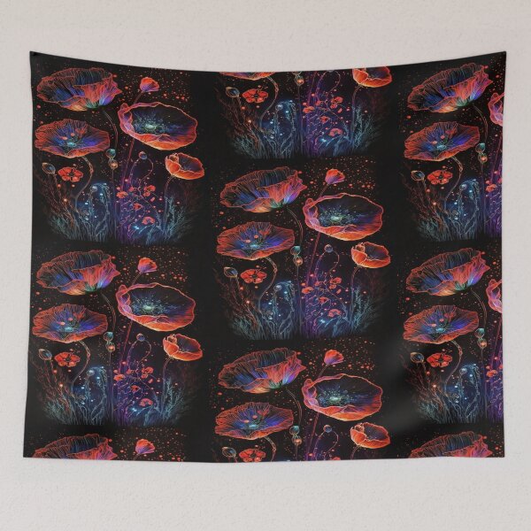 Item preview, Luminous Neon Poppies Cosmic Glow Artwork  designed and sold by NivyasArtistry.