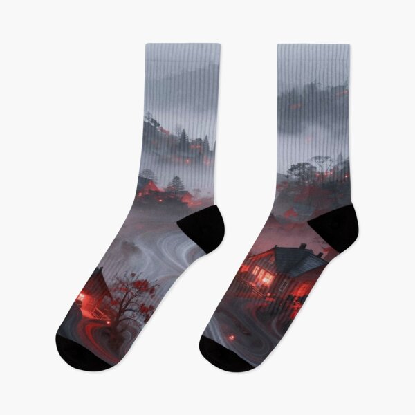 Item preview, Mystical village in the fog – surreal river, warm light and mysterious atmosphere designed and sold by FotoworldEdel.