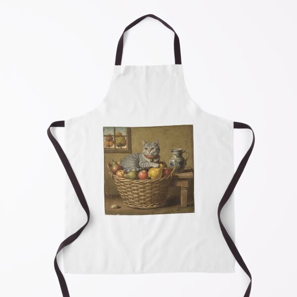 Item preview, Gray Cat Harvest Basket - Folk Art Portrait designed and sold by PictorialWhimsy.