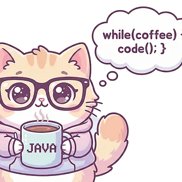 Artwork thumbnail, "Cute Java Coder Cat - 'while(coffee) code();'" by Zenith Design