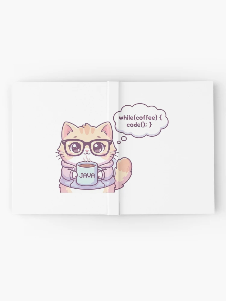 Thumbnail 2 of 3, Journal, "Cute Java Coder Cat - 'while(coffee) code();'" designed and sold by Zenith Design.