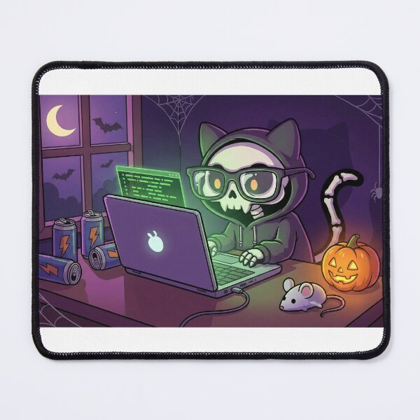 Item preview, "Skeleton Hacker Cat - Spooky Halloween Coding" designed and sold by Zenith Design.