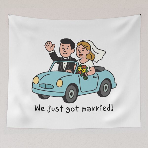 Item preview, Cute Bride & Groom Wedding Car | We Just Got Married Romantic Illustration designed and sold by JOOKDesign.