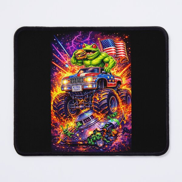 Item preview, Frog in Monster Truck Crushing UFO – No Probe Today Patriotic Chaos Art designed and sold by Dominik1994.